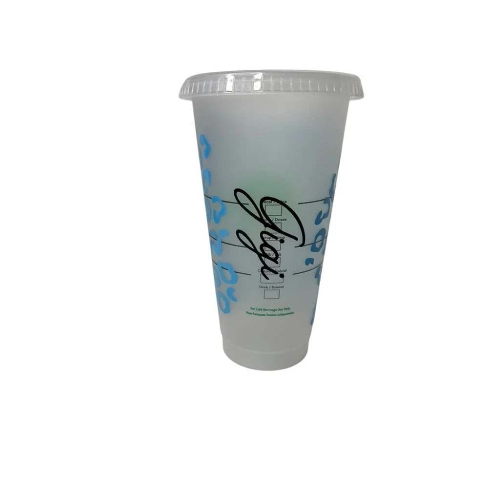 Starbucks Cold Cup‎ Tumbler Venti 24oz Blue Leopard Print Personalized Gigi EX